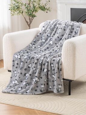 Berkshire Peanuts® VelvetLoft® Snoopy Poses and Paws Grey Throw 55” x 70”